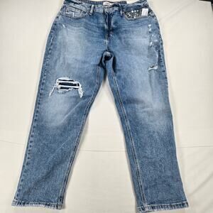 NWT Maurices Edgely High Rise Studded 90's Taper‎ Distressed Jeans Size 16 Short